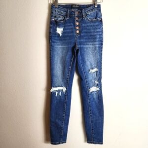 Judy Blue Mid Rise Medium Wash Skinny Jeans w/Thermal Patch Insert-Size 3/26